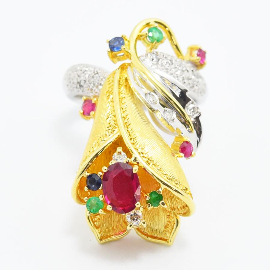 ルビー 0.65 サファイア エメラルド 0.41 ダイヤモンド 0.19 リング 花