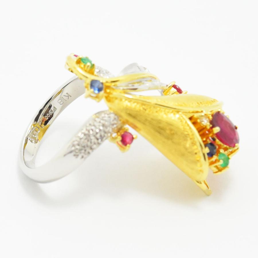 ルビー 0.65 サファイア エメラルド 0.41 ダイヤモンド 0.19 リング 花