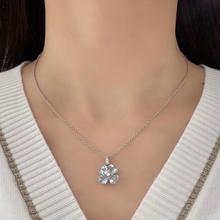 アクアマリン ダイヤモンド ネックレス 花 フラワー K18WG 新品磨き 