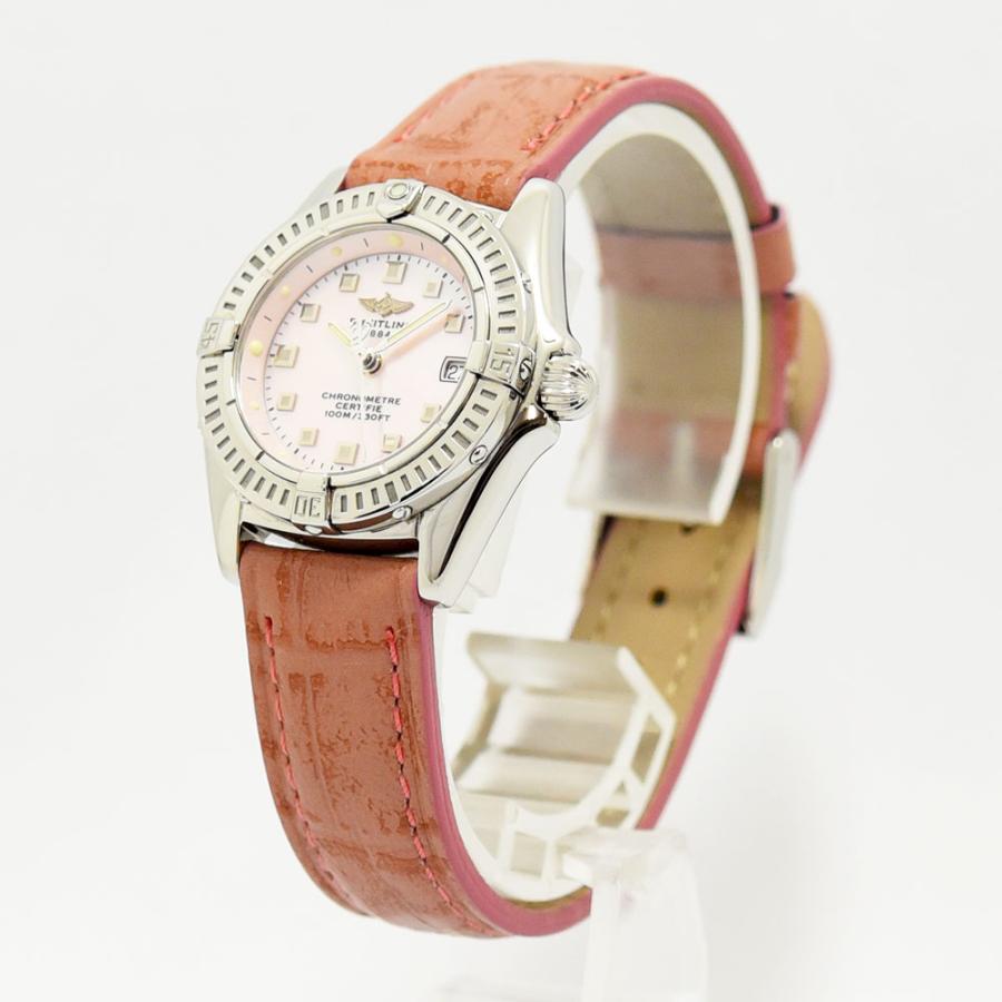 ブライトリング 中古 レディース BREITLING カリスティーノ A72345 クォーツ SS ステンレス 新品社外レザー ピンクシェル 軽仕上げの画像