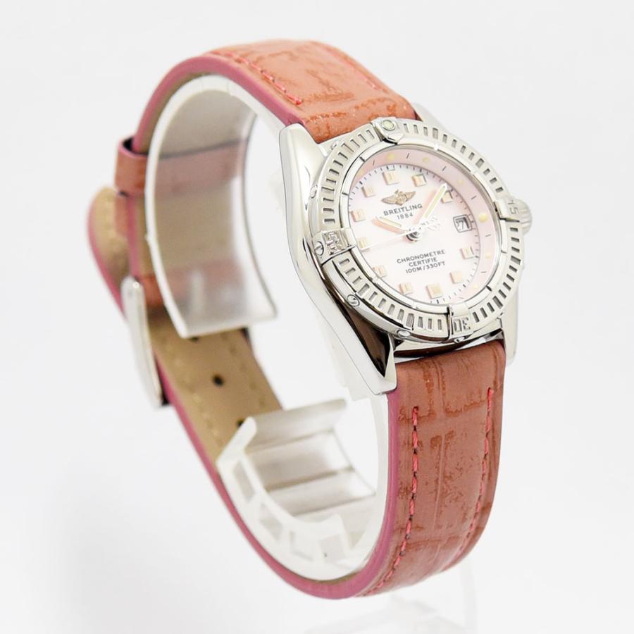 ブライトリング 中古 レディース BREITLING カリスティーノ A72345 クォーツ SS ステンレス 新品社外レザー ピンクシェル 軽仕上げの画像