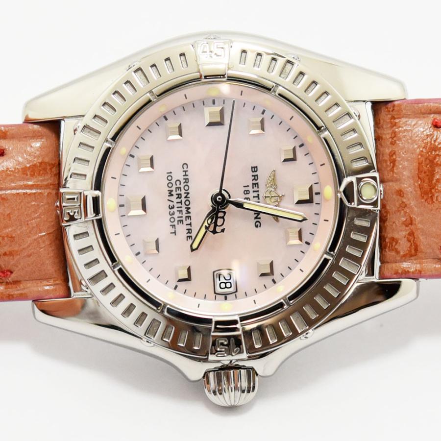 ブライトリング 中古 レディース BREITLING カリスティーノ A72345 クォーツ SS ステンレス 新品社外レザー ピンクシェル 軽仕上げの画像