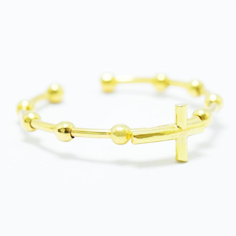 クロス チャーム リング 十字架 ロザリオ ピンキー フリーサイズ 約8号