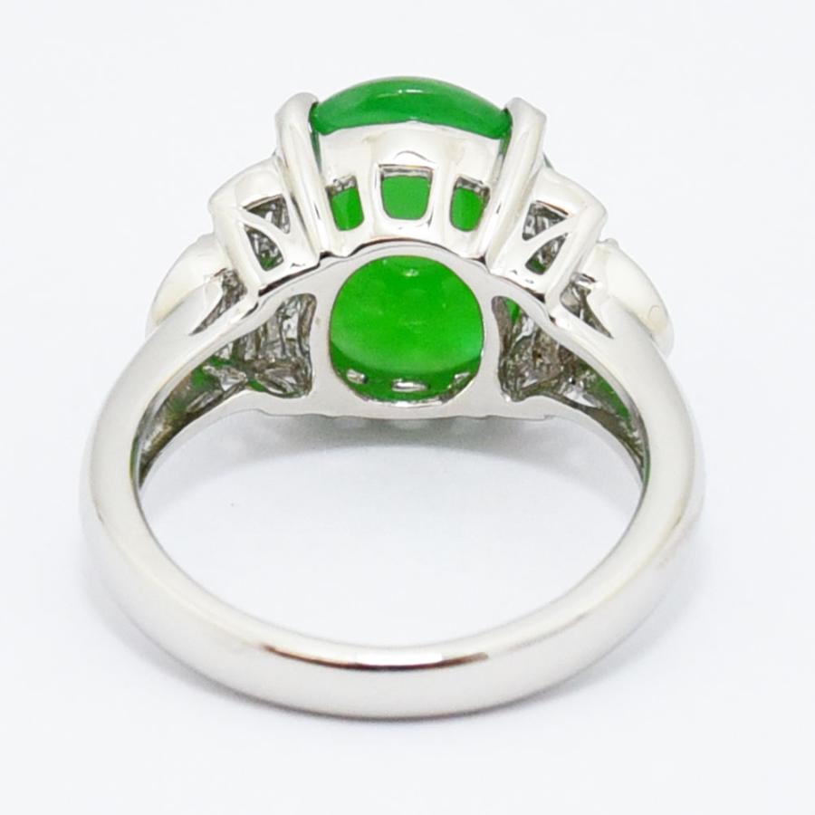 pt900翡翠とエメラルドカットのダイヤモンド0.35のリング10号