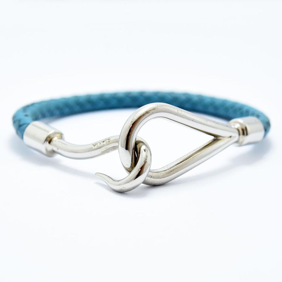 HERMESエルメス ジャンボ ブレス シルバー レザー ブレスレット ブルー HERMESエルメス ジャンボ ブレス シルバー レザー ブレスレット