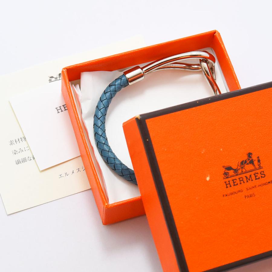 HERMES エルメス ブレスレット ジャンボ ブルー シルバー レザー