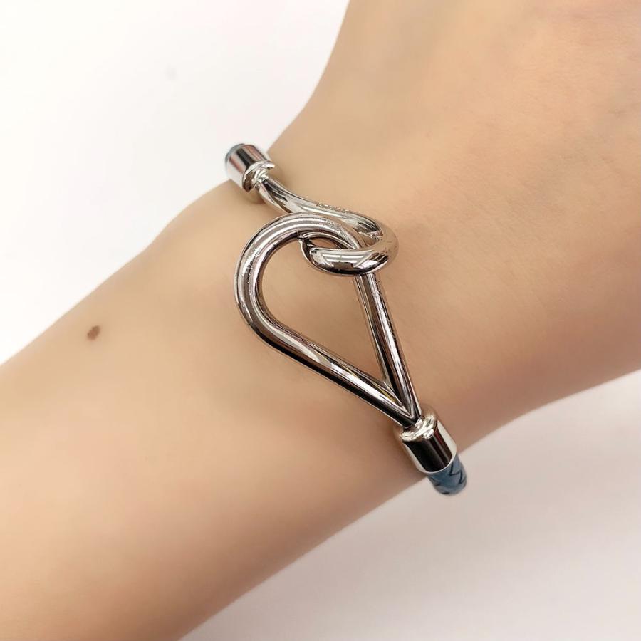 HERMESエルメス ジャンボ ブレス シルバー レザー ブレスレット ブルー HERMES エルメス ブレスレット ジャンボ ブルー シルバー レザー