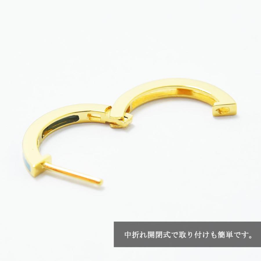 ピアス メンズ フープ K18 ターコイズ トルコ石 中折れ 両耳