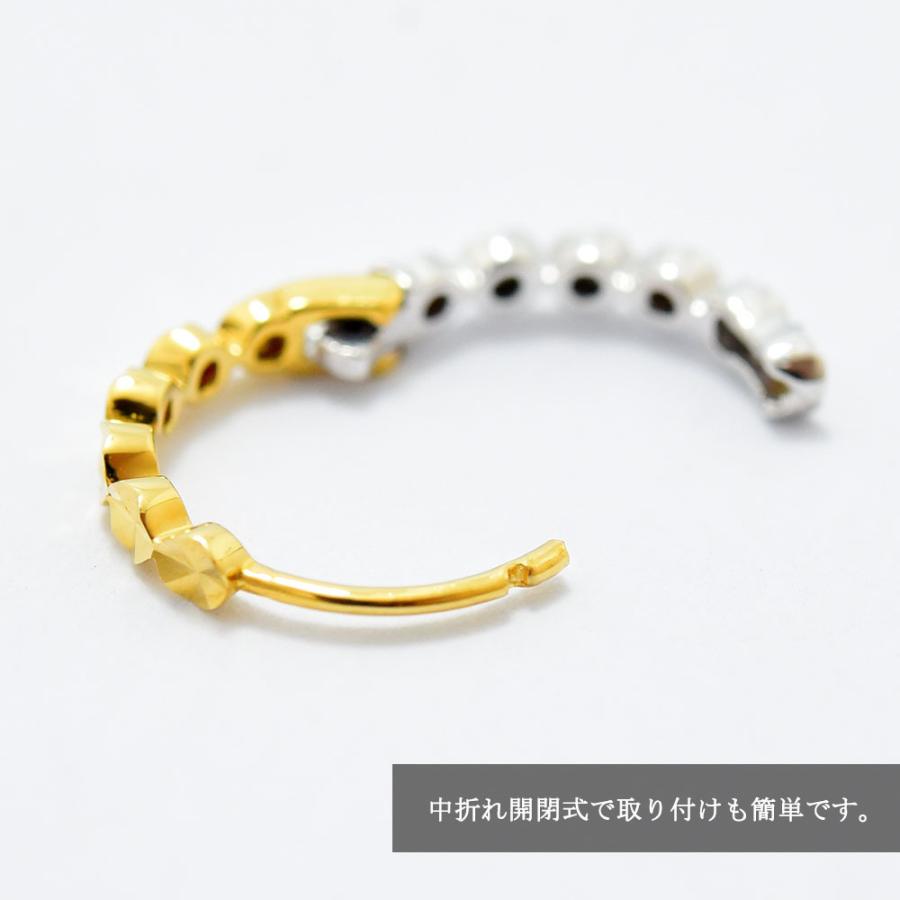 ピアス メンズ フープ K18 ホワイト 中折れ 両耳 レディース