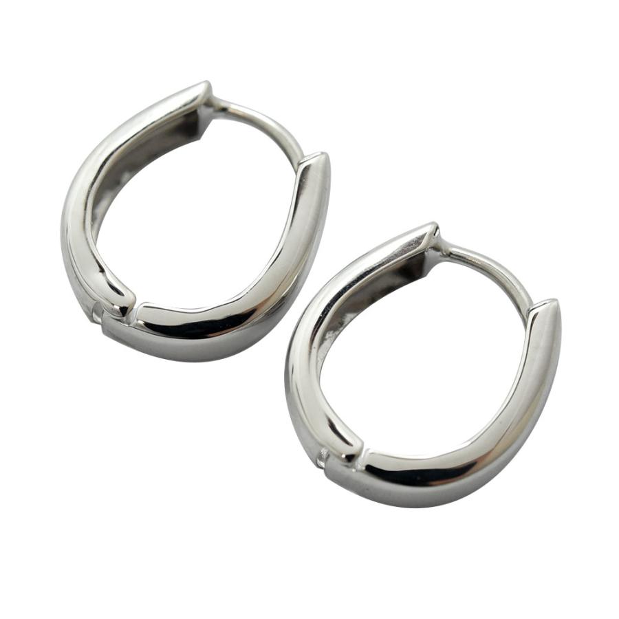 ピアス メンズ フープ K18WG ホワイト 中折れ 両耳 馬蹄型 レディース  