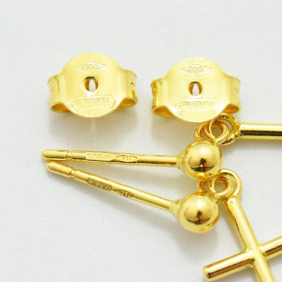 ピアス レディース 揺れる クロス K18 750 メンズ 両耳 新品 : 御徒町