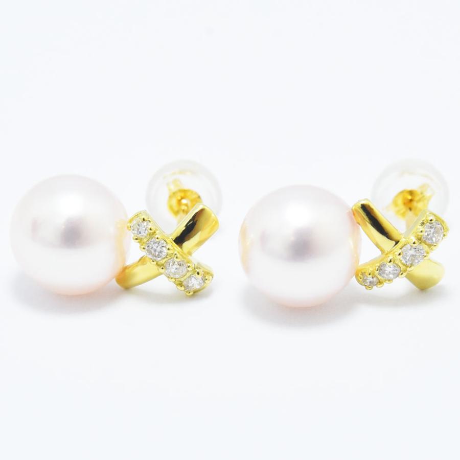 あこや真珠 8.0mm ダイヤモンド 0.12 ピアス アコヤ パール K18
