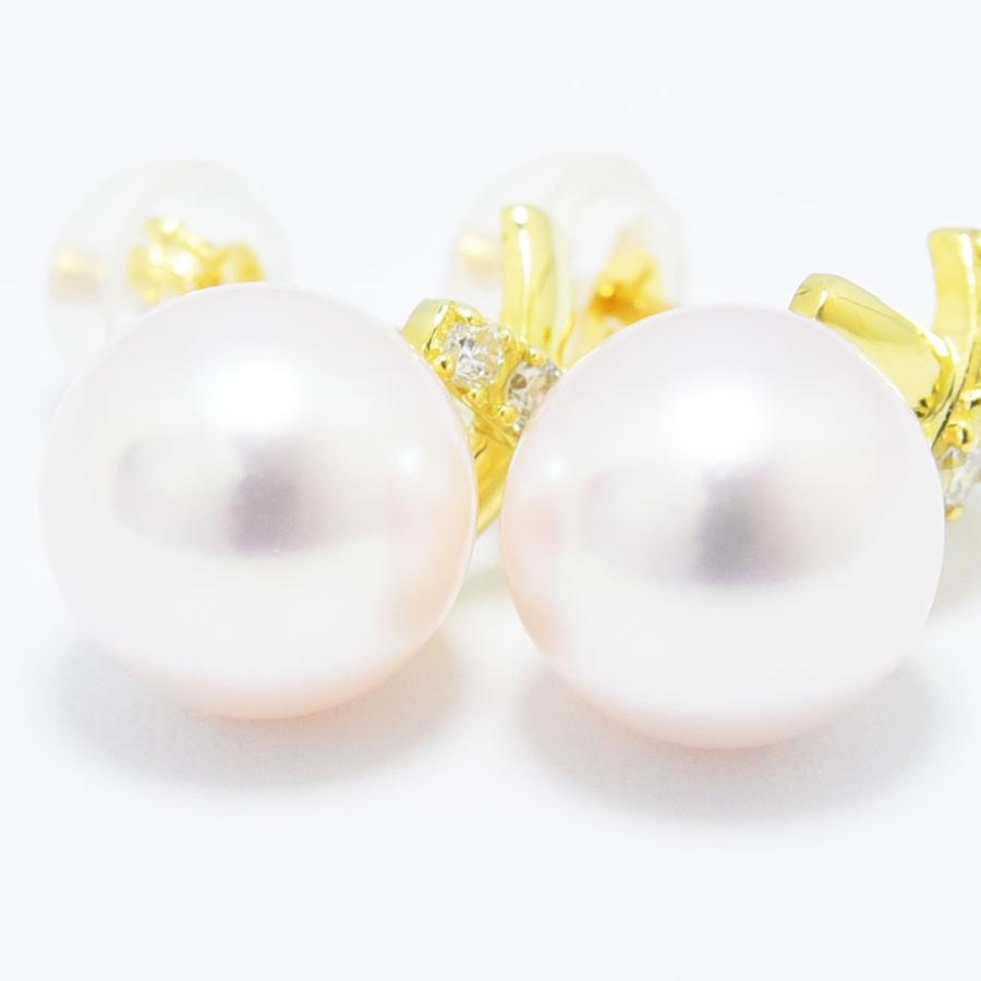 未使用 あこや真珠 K18 ダイヤ ピアス パール アコヤ真珠 8mm あこや真珠 7.5-8.0mm 保証書付 ピアス 18金 K18 パール 長崎県/株式