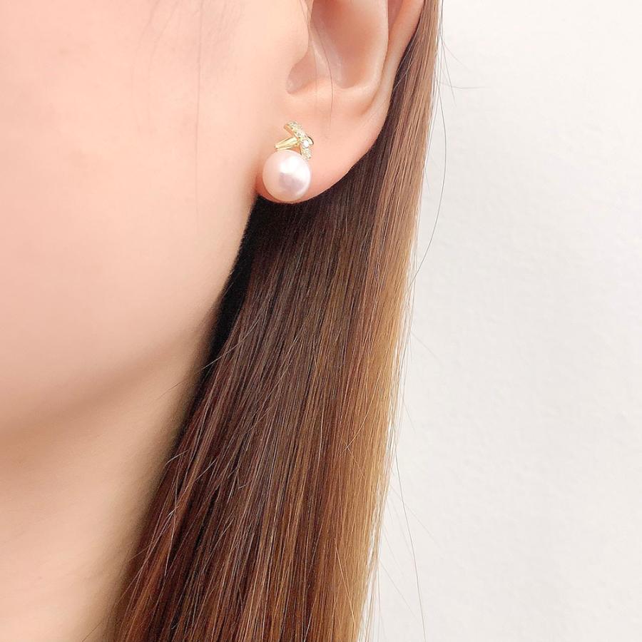 あこや真珠 8.0mm ダイヤモンド 0.12 ピアス アコヤ パール K18