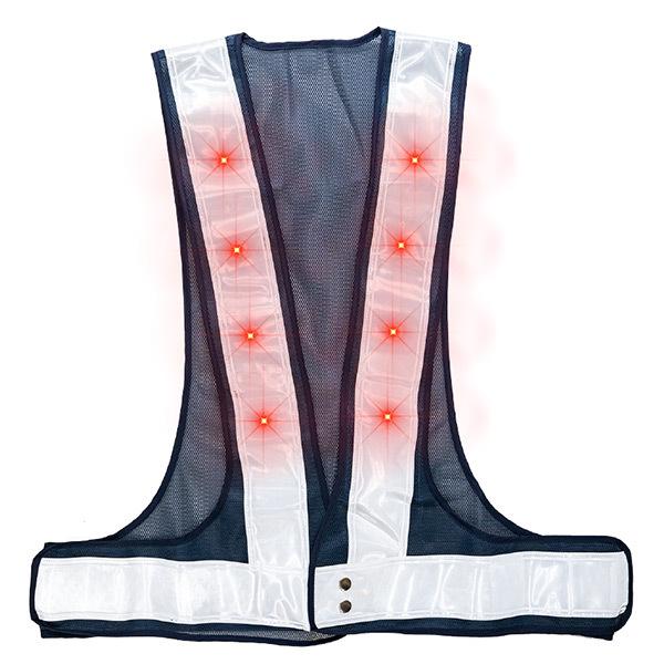 LEDベスト（赤色点滅）【ロング丈・特大サイズ】 反射材7cm幅 : 岡潮