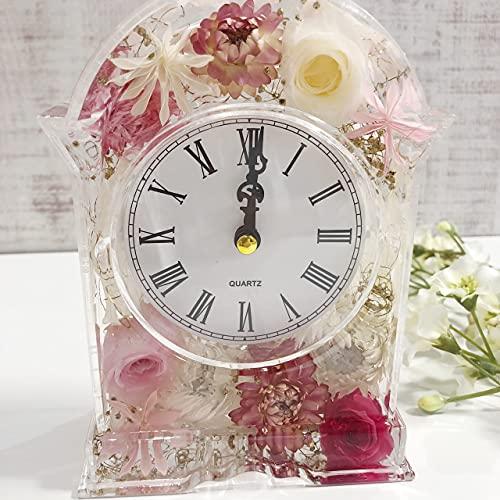 Lulus ルルズ ローズとヘリクリサムハーバリウムクロック＊ピンクゴールド 固まるハーバリウム 卓上置き時計 ドライフラワー プリザーブドフ 固まるハーバリウム ピンクゴールド