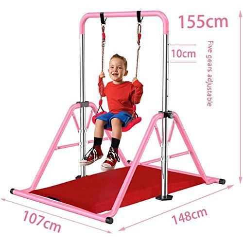 ローボード 強化型 鉄棒 子ども用 室内 屋外用 耐荷重 100kg 子供 逆上がり 折りたたみ式 ブランコ付き 4段階調節可 ST安全認証 (ピンク 1点 【1930087749】(11006円)