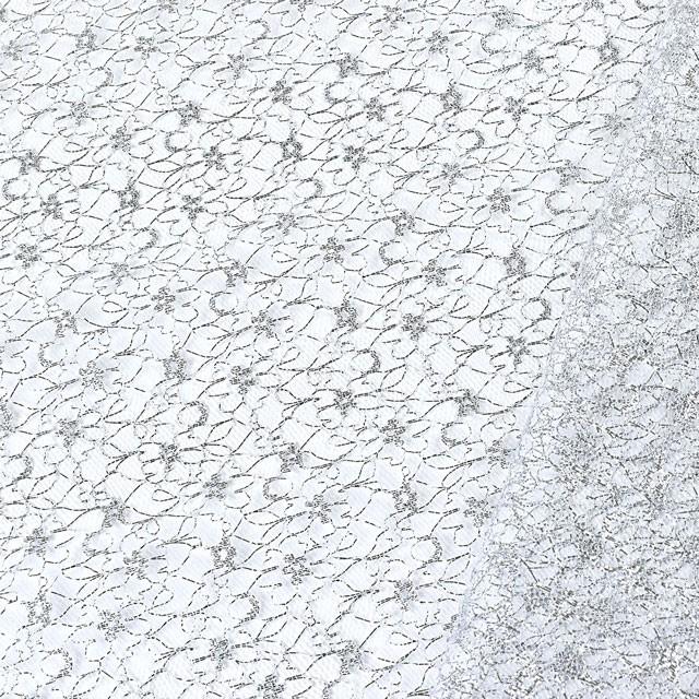 期間限定15％OFF／ 生地 ラメチュール（035-3901S） 1.白×シルバー