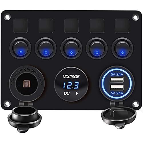 RUIZHI スイッチパネル 5連 防水 デュアルUSBソケット 車 船 マリン