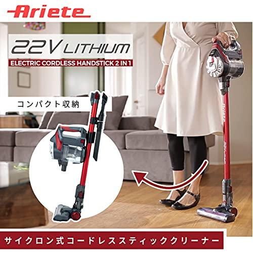 【中古】「非常に良い」アリエテ スティッククリーナー コードレス 充電式 2in1 コンパクト収納 レッド 2767%ｶﾝﾏ% 幅24.5×奥行22.5×高さ122cm アリエテ スティッククリーナー コードレス 充電式 2in1 コンパクト