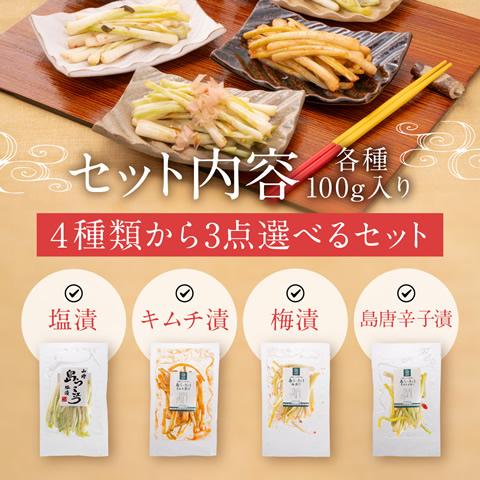 島らっきょう 定番の4種類（塩/梅/キムチ/島唐辛子） から選べる　塩らっきょう 沖縄 100g 3袋 |  | 15