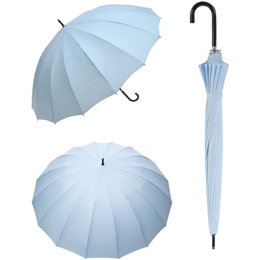 傘 レディース 風に強い 16本骨 グラスファイバー骨 無地 撥水効果 テフロン生地 持ち手 上品な合皮巻き 60cm ジャンプ傘 雨傘 長傘 婦人傘 | ブランド登録なし | 21