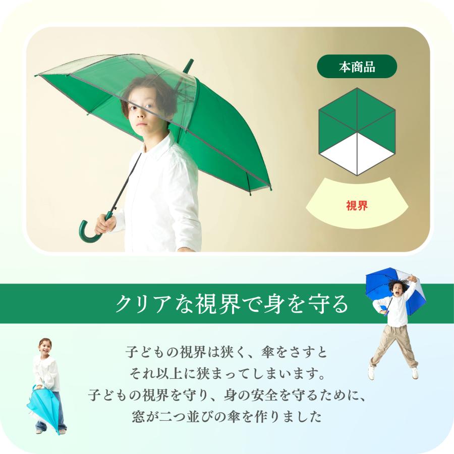 傘 子供用 通学 普段用 安全 反射テープ付 見通し良いビニール2面窓付