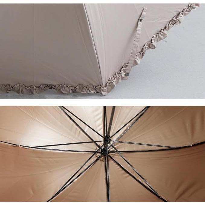 日傘 晴雨兼用傘 長傘 ベージュ 完全遮光 遮光率 100% おしゃれ フリル
