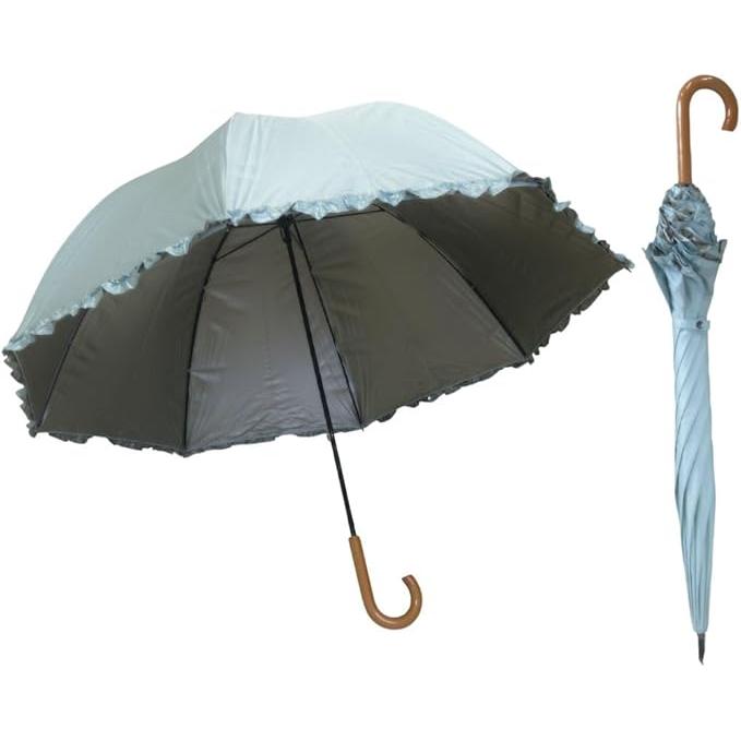 日傘 完全遮光 遮光率 100% ブルー 長傘 深い ドーム型 プレゼント