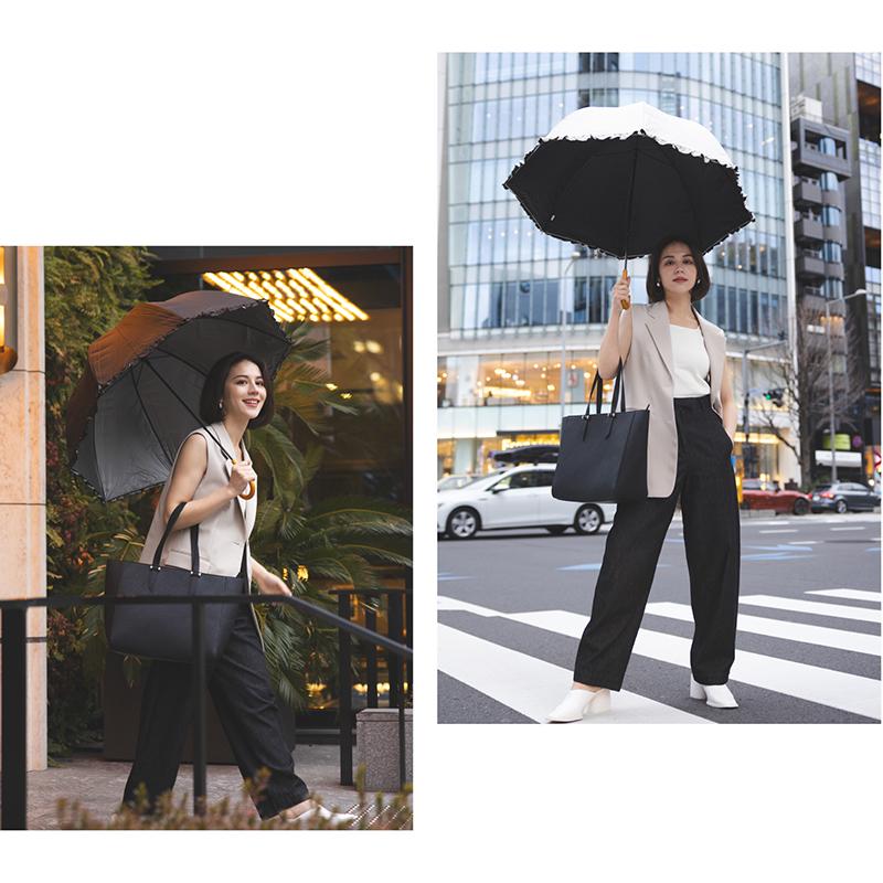 日傘 完全遮光 遮光率 100% 長傘 深い ドーム型 母の日 プレゼント ギフト 誕生日 7色 無地 遮熱 UVカット 晴雨兼用 撥水 レディース フリル 65cm 手開 | ブランド登録なし | 08