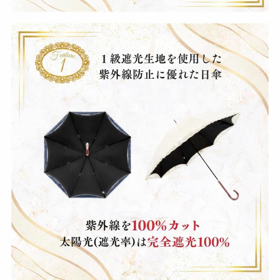 日傘 完全遮光 遮光率 100% 母の日 プレゼント ギフトお祝い UVカット 遮熱 暑さ対策 涼しい 1級遮光 花柄 レース二重張 50cm 手開 ラッピング 晴雨兼用 紫外線の画像