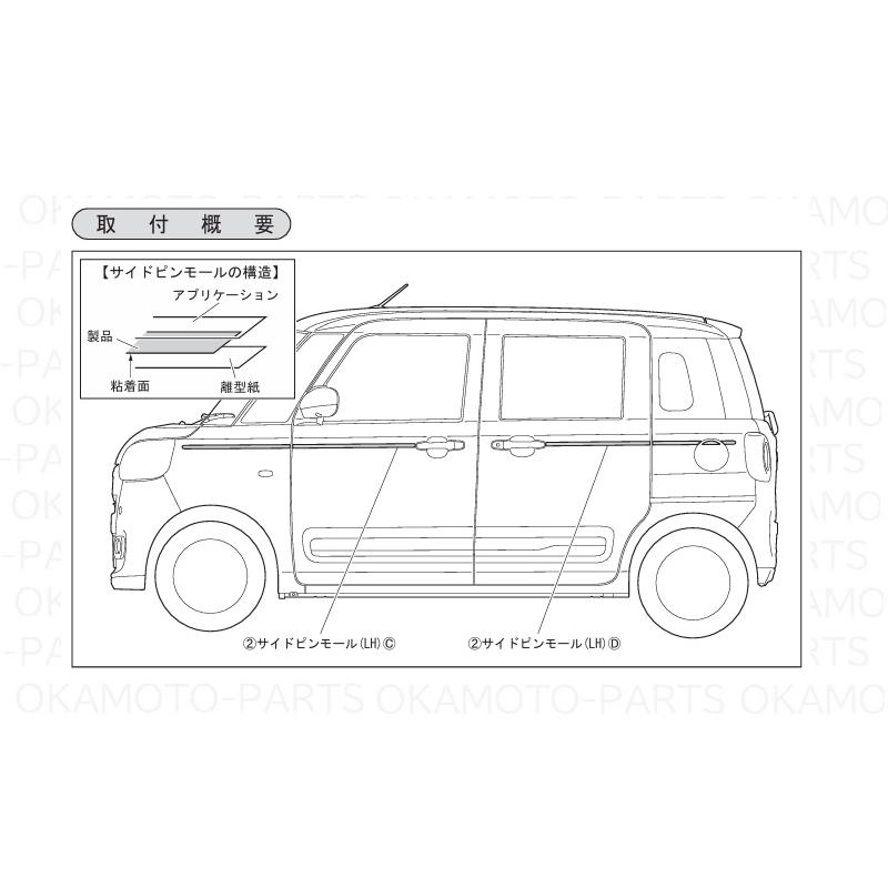 純正 触媒 ムーブキャンバス　ダイハツ　白金　パラジウム　加工用　ショクバイ ムーヴ (KUT)サイドピンモール(ホワイト)左右分セット「ダイハツ純正