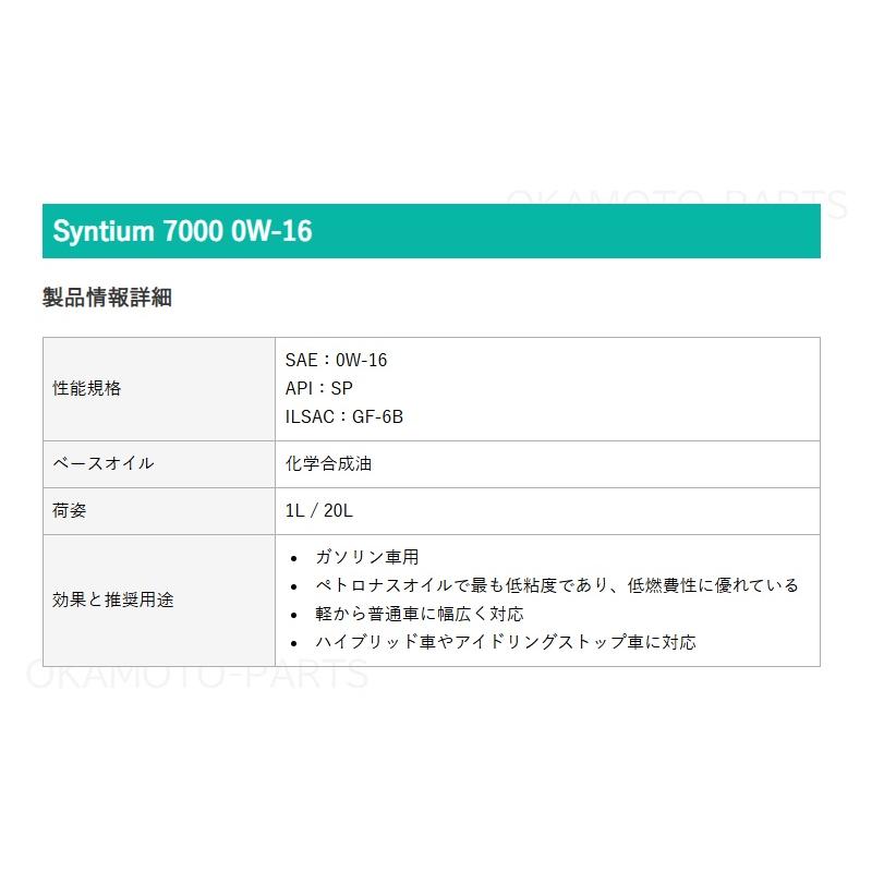 OIL エンジンオイル 1L(4本)0W−16(SP)「ペトロナス
