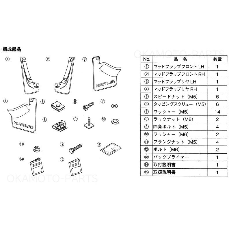 スズキ（SUZUKI） (ZT)マッドフラップセット(HUSTLERロゴ入り/ブラック