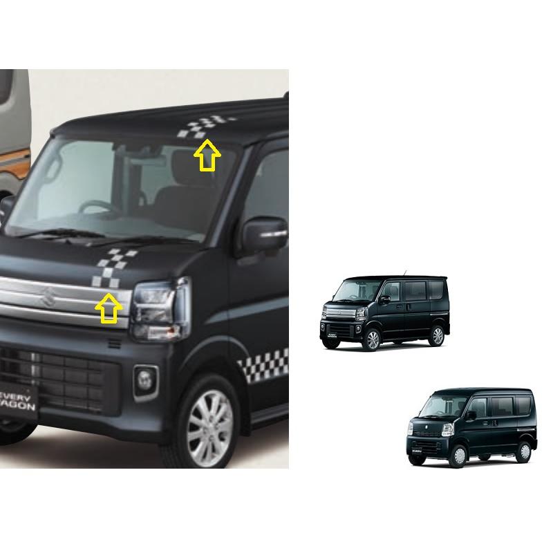 エブリイワゴン (80)フード＆ルーフデカール(チェッカー/ホワイト+
