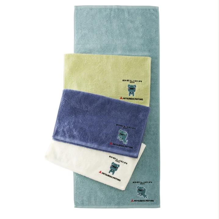 三菱 デリ丸。刺しゅうフェイスタオル（ブルー）「ミツビシ純正用品