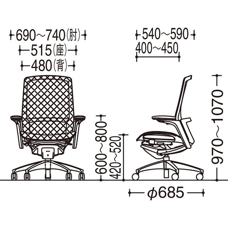 C787AR 可動肘 ハイバック 座クッション ブラックパネル ポリッシュ脚 ブラックボディ ハンガー無 ランバーサポート無 【グレッタ】 【完成品】