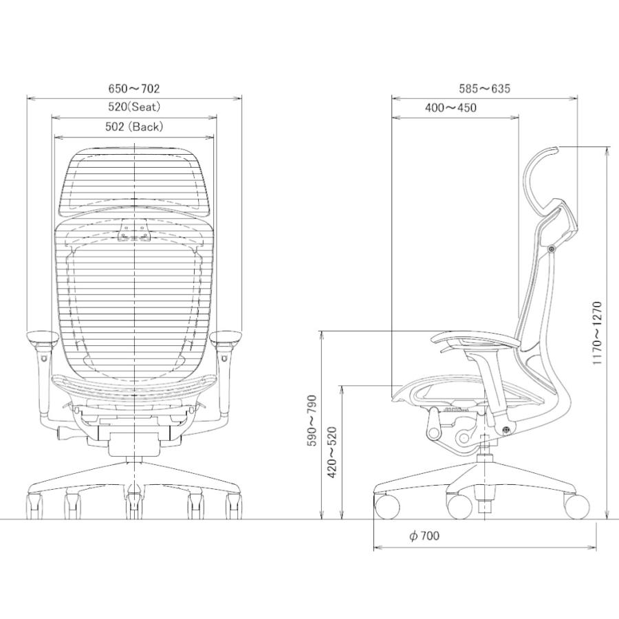 オカムラ コンテッサセコンダ チェア cc85bz  EXハイ 大型ヘッドレスト 可動肘 座メッシュ ランバーサポートあり ハンガーなし ナイロンキャスター｜okamura｜05