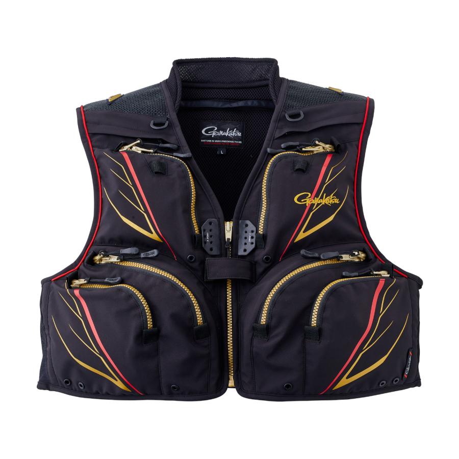 がまかつ GM-2328 ショートハーフメッシュベスト 3Lブラック/レッド がま鮎 がまかつ ショートハーフメッシュベスト GM2328 : 岡野