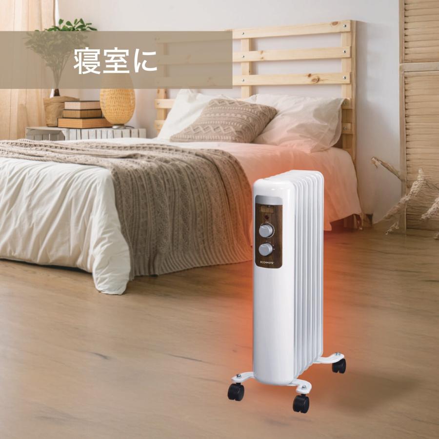 オイルヒーター ホワイト ウッド調パネル おしゃれ スリム キャスター