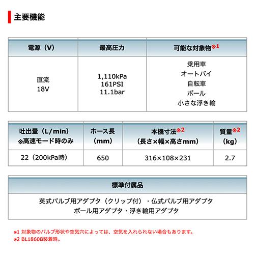 マキタ（makita） MP181DZ 充電式空気入れ(本体のみ / バッテリ・充電