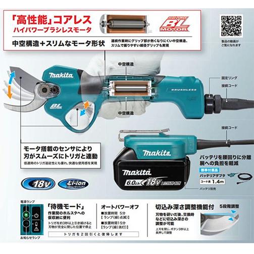makita マキタ UP180DZK 充電せん定ばさみ(本体のみ/ケース、ホルスター付)18V コードレスの画像
