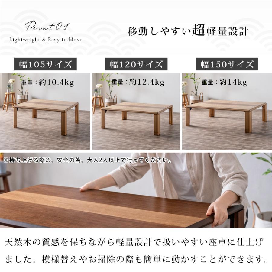 座卓 軽量 折りたたみ ローテーブル 幅105/120/150cm 継脚付