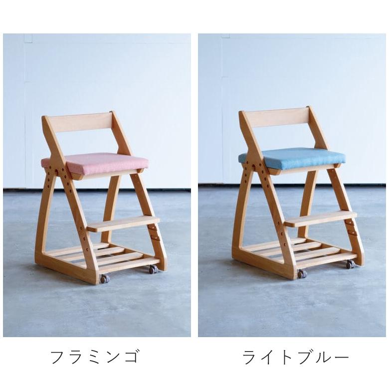 ★キッズ家具★杉工場  レオ LEO 国産 木製学習チェア アルダー材/ビーチ材 板座 布座カラー5色 座面(4段階調整) ステップ(3段階調整) キャスター付き 完成品の画像