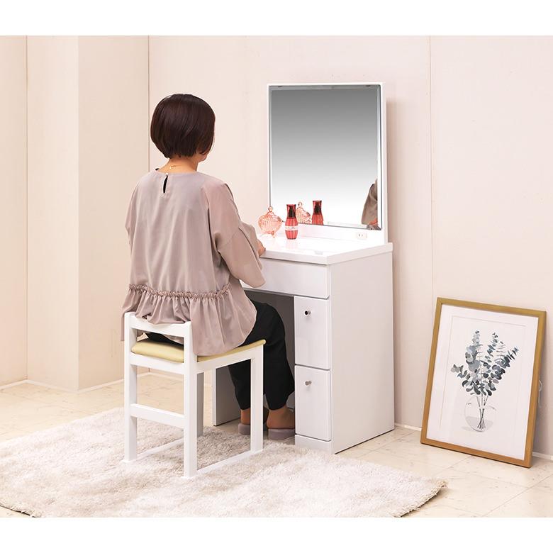 1面鏡ドレッサー※スツール(別出品)とセット販売 1面鏡ドレッサー 幅60cm スツール付き 木目調ブラウン/ エナメル塗装