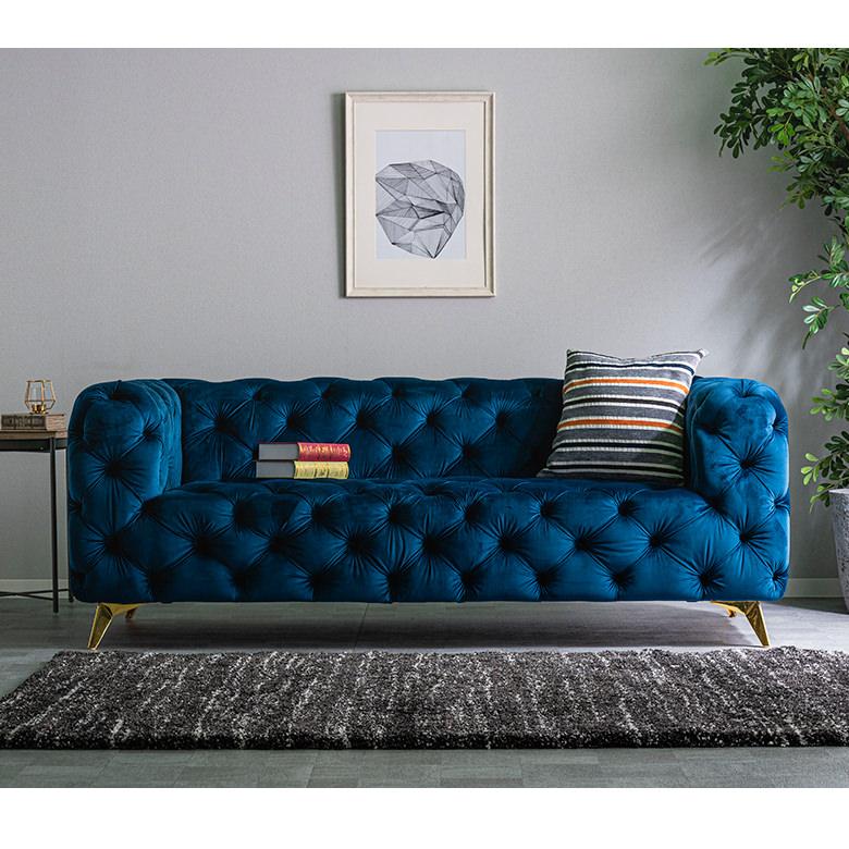 グレー ベルベット ソファ ボタン留めデザイン 3Pソファ ベルベット生地 エレガント チェスターフィールド