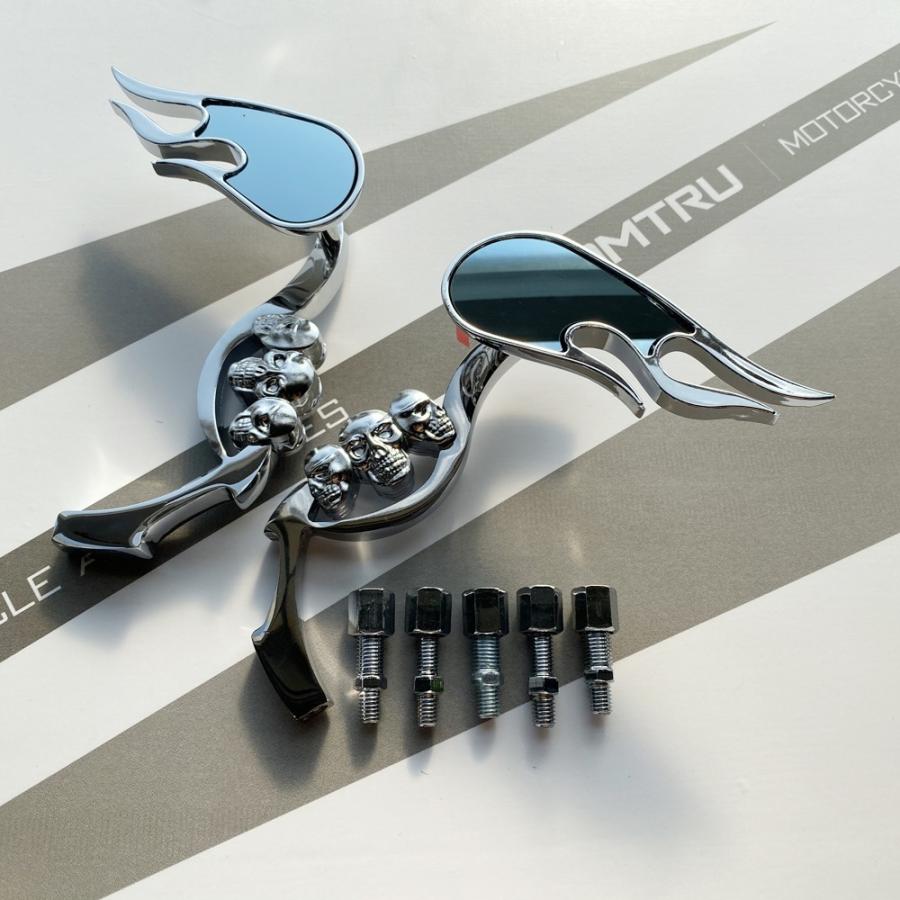 サイドミラー バックミラー フレイム スカル ブラック シルバー