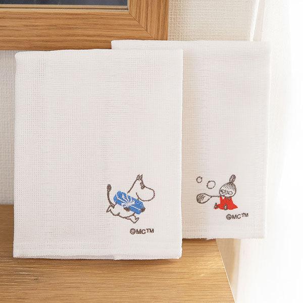 ムーミン ワンポイント刺繍かや生地ふきん シンプルなデザインで使いやすいキッチンクロス【MOOMIN】布巾 キッチン 食器 テーブルふきん 刺繍 台ふきん 誕生日｜okayulabo