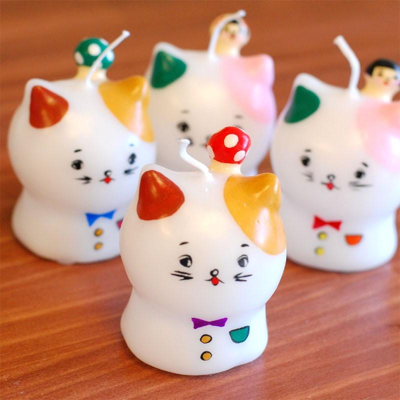 ピチオキャンドル きのこネコとこけしネコ キャンドル 【pichio candle】手作り ライト かわいい キャラクター 置物 ろうそく オブジェ 誕生日プレゼント 出産｜okayulabo