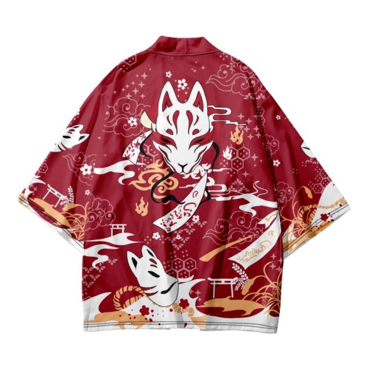 はっぴ 和柄 キツネ ゆったり 袢天 レディース 浴衣 羽織着物風